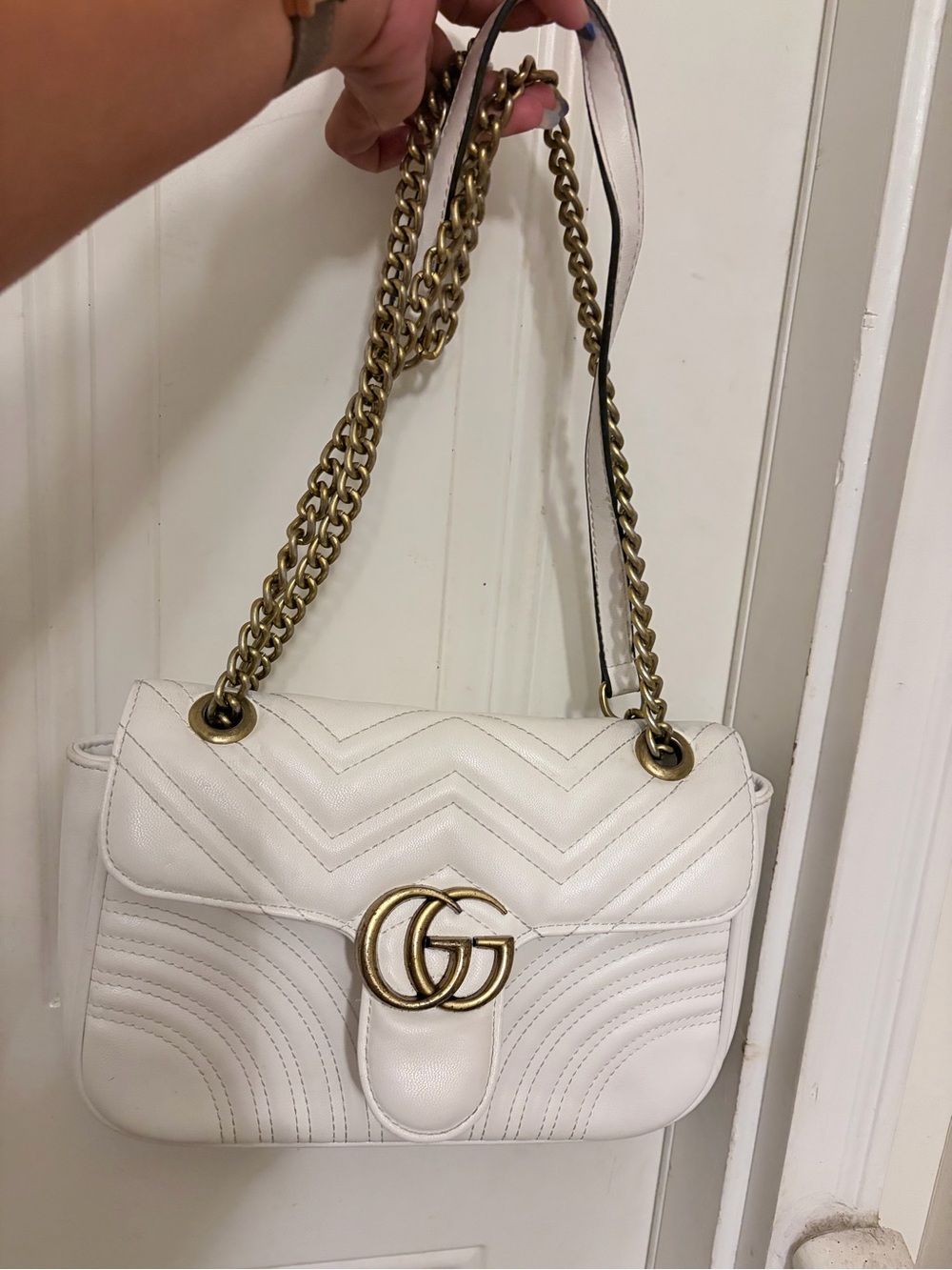 Gucci White Quilted GG Marmont Shoulder Bag